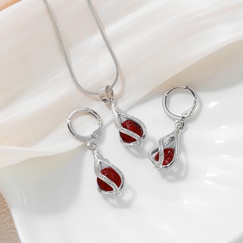 IFKM Silver Jewelry Sets for Women Rhinestone Crystal CZ Bridal Bridesmaid Accessories Necklace Earrings set for Wedding Prom Anniversary Birthday Gifts - color: Red
