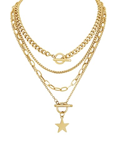 Sacina Goth Layered Star Choker Necklace, Gothic Punk Grunge Emo Necklace, Christmas Jewelry Gift for Women - color: Gold