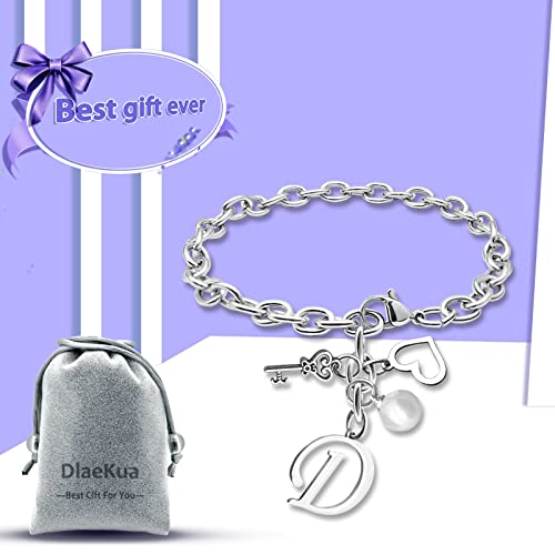 Initial A-Z Bracelets Gift for Women Girls Stainless Steel Chain Bracelet 26 Alphabet Jewelry Gifts for Birthday Anniversary Letter Bracelet Monogram Gifts for Sister Friend Girlfriends Mom 8.26 Inch - color: D