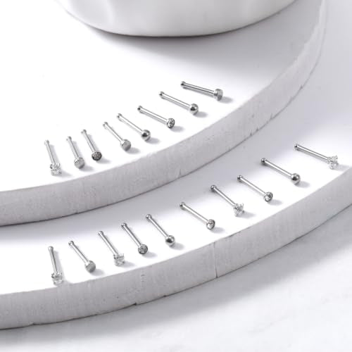 20Pcs 20G Nose Rings Studs for Women Surgical Steel Straight Nose Rings | Cubic Zirconia Nose Bone Studs Small Stud Nose Ring Stuf Body Piercing Jewelry for Women Men