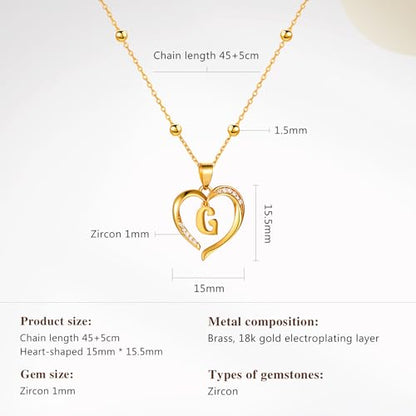 Cicy Bell Womens Heart Initial Necklace 18k Gold Plated | Personalized Letter Pendant, 17.7'' with 2'' Extender - color: Style 2-G-Gold