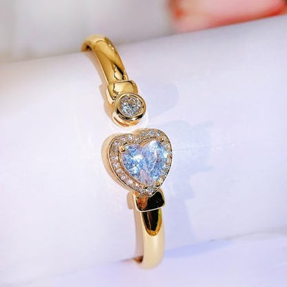 Gold Bracelets For Women, Emerald Sapphire Cuff Bracelet 14k Gold Plated With Simulated Diamond Trendy Open Bangle Gifts For Mom Gifts For Her - color: White Heart Gold