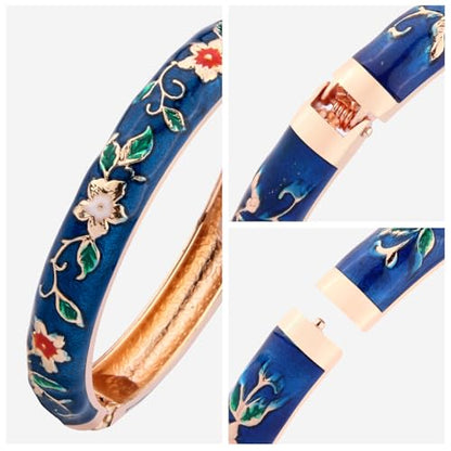 UJOY Cloisonne Bangle Colorful Enamel Filigree Rose Flower Hollowed Crystal Bracelet for Women Gifts 88A09 - color: C11-2 Pcs Set-Navy Blue