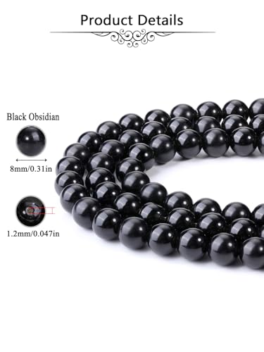 Jovivi 8mm Natural Black Obsidian Gemstone Beads for Jewelry Making,96pcs | Energy Healing Crystals Polished Round Smooth Stone Beads,Genuine Real Stone Beads for Bracelet Necklace - color: Black Obsidian