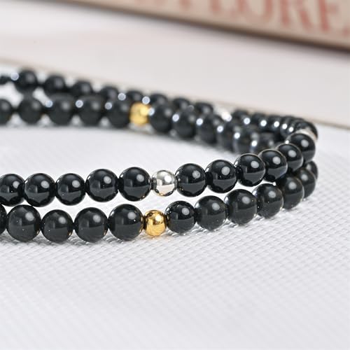 Natural Stone&925 Sterling Silver/18K Gold Anklet,│4MM│9-12 in│, Hand Woven, Adjustable Size - color: Black Tourmaline Anklet，4MM