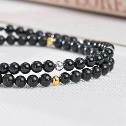 Natural Stone&925 Sterling Silver/18K Gold Anklet,│4MM│9-12 in│, Hand Woven, Adjustable Size - color: Black Tourmaline Anklet，4MM