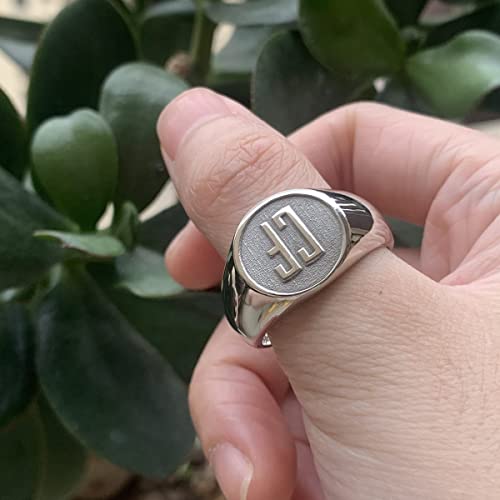 Personalized 925 Sterling Silver Custom Mens Signet Ring Raised Engraved with 2 Initials - color: Silver