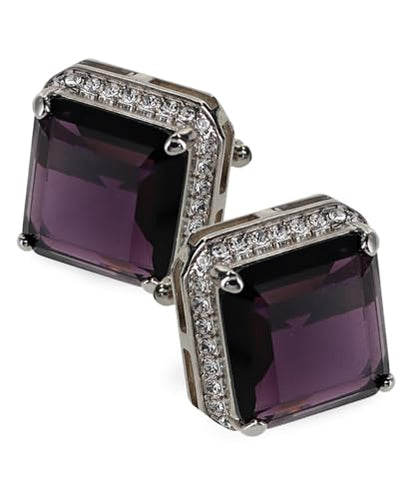Large Big Square Crystal Color Stone Cuff Links for Men – Tuxedo Suit Accessories, Cufflinks for Men - style: Purple/Silver