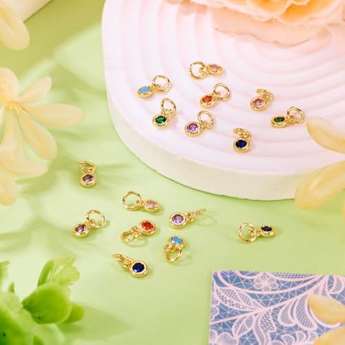Beadthoven 20pcs Real 18K Gold Plated Round Crystal Charm Pendants Cubic Zirconia Crystal Charm Beads with Jump Ring for DIY Jewelry Making Necklace Choker Earrings Tiny Dangle Accessories - color: Round-Mixed