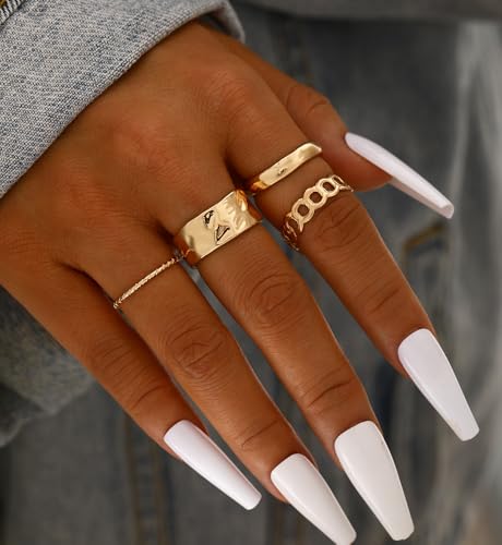 iF YOU 25 Pcs Gold Stackable Ring Set for Women, Chunky Knuckle Finger Midi Rings, Silver Simple Stacking Cute Rings Pack Trendy Stuff Jewelry Gift - style: 10 Chunky gold gem rings
