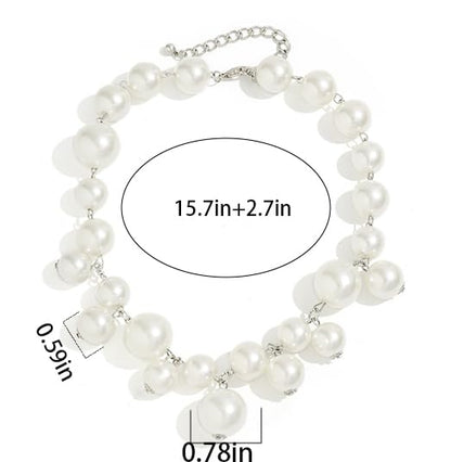 Faux Pearl Necklace for Women Big Pearl Necklace Chunky Pearl Necklace Exaggerated Large Pearl Choker Necklace Dainty Statement Bride Wedding Jewelry Gifts (silver)