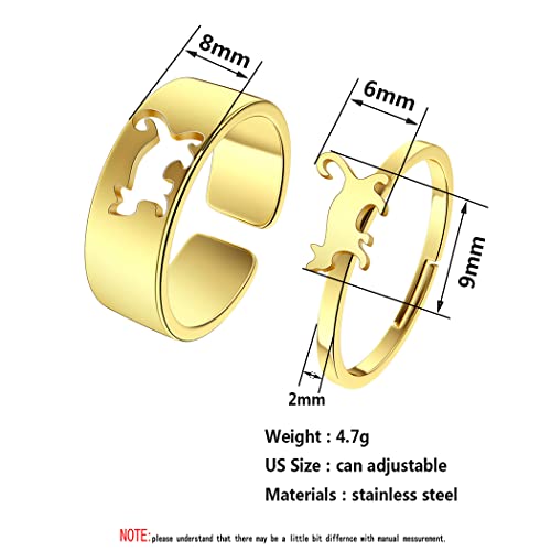 2PCS Matching Cute Animals Promise Engagement Rings for Couples Men Women Jewelry Band Sets 316L Stainless Steel Adjustable Open Ring - color: Cat-s