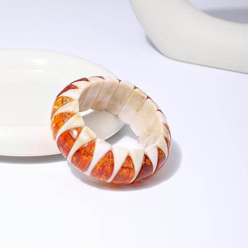 GOOJIDS Simple Beaded Gold Plated Bangles Bracelet Chunky Bamboo Tube Curved Stacking Clear Acrylic Colorful Beads Stretchable Gold Plated Bracelets Set For Women - color: C-White Sunflower Bracelet