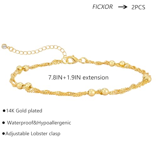 Gold Ankle Bracelets for Women,Dainty 14K Gold Plated Anklets for Women Waterproof Herringbone Beaded Satellite Anklets Set Layered Anklet Bracelets for Women Gold Jewelry Gift - color: Set 2