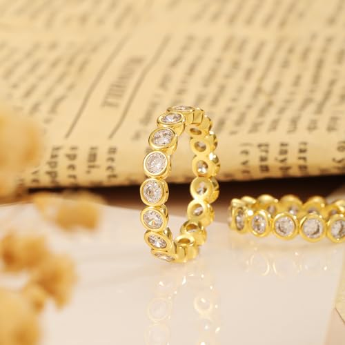 Gold Rings for Women Non Tarnish Stackable Rings 14k Gold Plated Pinky Ring for Women Cubic Zirconia Gift - color: Circle Ring