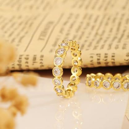 Gold Rings for Women Non Tarnish Stackable Rings 14k Gold Plated Pinky Ring for Women Cubic Zirconia Gift - color: Circle Ring