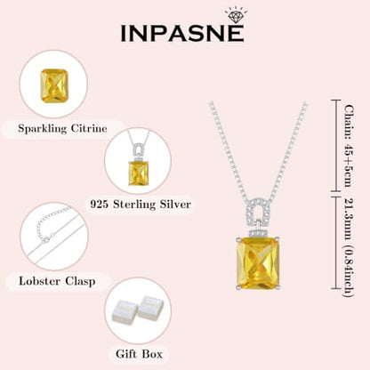 Emerald Cut Birthstone Necklace for Women 925 Sterling Silver | Baguette Birthstone Pendant Necklace, Jewelry for Mom Wife - color: Yellow