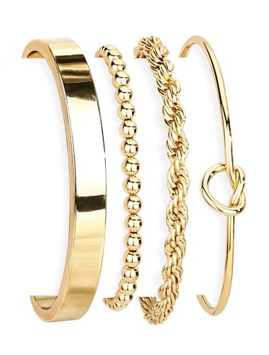 925 Sterling Silver Bracelets for Women Stack, Trendy Tennis Bangle Cuff Jewelry Set 14K Gold Plated, Adjustable Bracelet Set for Wrist Essentials, Women Fashion Watch Band Acecessories - style: Braccelet_4pcs_03