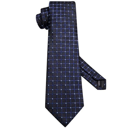 Dubulle Mens Paisley Striped Tie Woven Necktie for Men and Handkerchief Cufflinks Set Wedding Formal Business - color: Black Blue