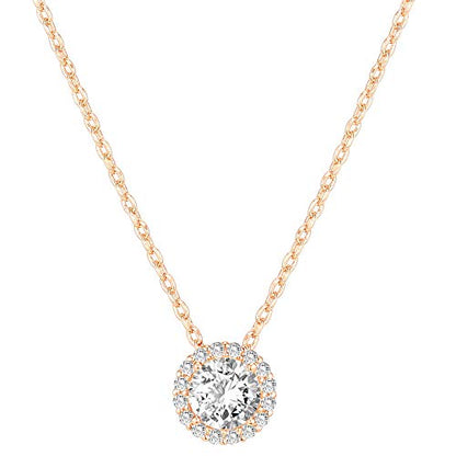 PAVOI 14K Gold Plated Post Faux Diamond Round Solitaire Pendant Halo Necklace | Gold Necklace for Women | Slider Adjustable - style: Circle
