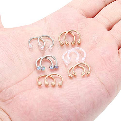 SCERRING 6 Pairs 16G Stainless Steel Horseshoe Septum Ring Nose Rings Hoop Helix Daith Cartilage Tragus Earrings Lip Body Piercing Jewelry Opal 8mm 10mm - color: 10mm - Rose Gold