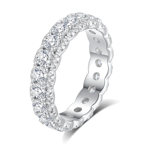 Moissanite Eternity Ring for Women Round Cut D Color VVS1 Moissanite Wedding Band, S925 Sterling Silver 18K White Gold Plated Promise Engagement Rings for Women - style: 2.604CTTW Half Eternity Band