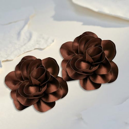 2Pack 6inch Extra Large Satin Brooches Lapel Pins Dainty Elegant Fabric Camellia Rose Flower Brooch Pin for Women Wedding Part Dance Clothes Accessories Jewelry - color: Brown