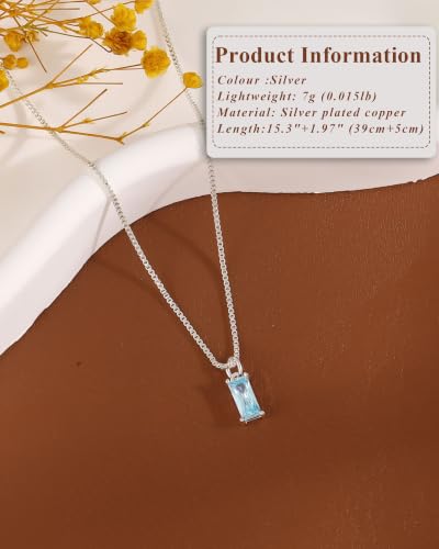 FUNEIA Diamond Necklaces for Women 14K Gold Plated Emerald Birthstone Necklace for Women Mothers Dainty Gold Necklace Blue Green Cubic Zirconia Pendant Necklace Birthday Gifts for Women Jewelry - color: 03. March(Aquamarine)-Silver