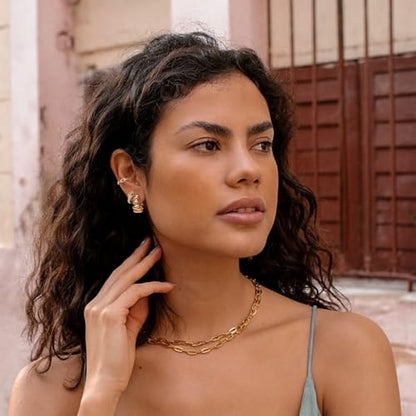 Women Ear Cuff Earring Gold Non Pierced Ear Cartilage Clip on Wrap Hoop 14K Gold Filled Tiny Boho Beach Simple Minimalist Delicate Handmade Hypoallergenic Jewelry Gift-Sold as Single/Pair - style: Link
