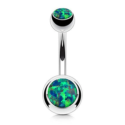 FIFTH CUE 14GA Surgical Steel & Synthetic Opal Resin Belly Button Ring, 3/8" Length, 5mm x 8mm Ball - Classic Look, Highly Rate Belly Rings for Women, Super High Quality - style: 92- 6pc All Colors (White, Pink, Blue, Purple, Red, Green)