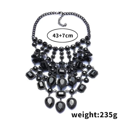 925 Sterling Silver Bib Jewelry Sets For Women - ZA Indian Ethnic Round Water Drop Crystal Tassel Necklace Earrings Jewelry Sets Statement Large, Chunky Rhinestone Necklace - color: Pink - Bib Necklace