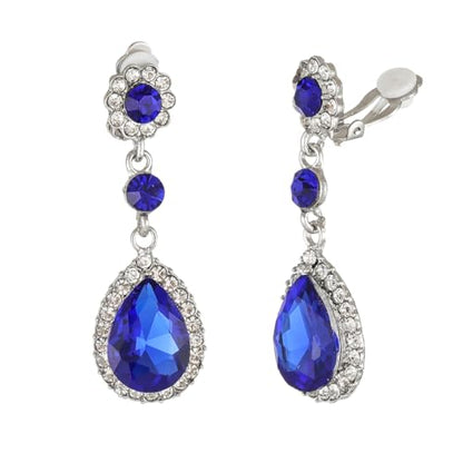 Gorgeous Austrian Crystal Rhinestone Wedding Bridal Teardrop Drop Dangle Earrings - color: Sapphire Blue