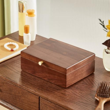 CHOSIN Walnut Wood Jewelry Box with Removable Tray, Vertical Necklace Hooks | 2 Layers Black Walnut Jewelry Organizer, For Watches Rings Earrings Necklace Bracelets, Velvet Interior, Gift for Her - style: 2 Layer B