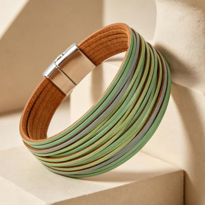 hotoo Leather Wrap Bracelet for Women - color: Blue-green