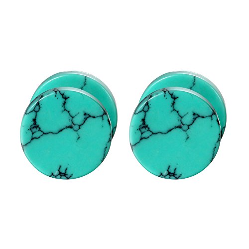 4 Pairs Unisex Marble Stone Screw Stud Earrings Set,Cupimatch Ear Piercing Plugs Faux Gauges Illusion Tunnel Earrings for Mother's Day (10mm) - color: blue-10mm