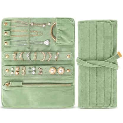 Tondiamo 1 Pcs Velvet Jewelry Roll Luxury Travel Jewelry Case for Ring Necklace Earring Bracelet Storage Bag Women Bridesmaid Gift (Sage Green) - color: Sage Green
