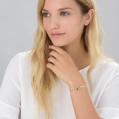Personalized Infinity Bracelet - Choose Your Style - Sterling Silver, Solid Gold or Plated - Rolo Chain - color: 18K Gold Vermeil Silver, size: 1 Name Bracelet with Birthstone
