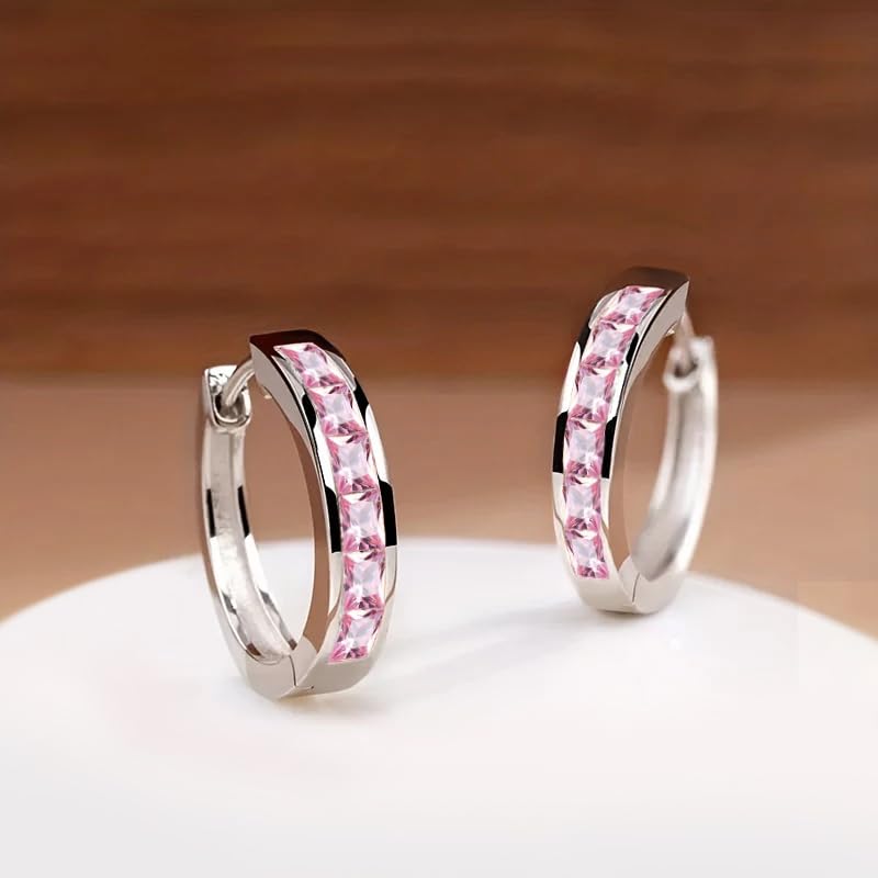 Fashionable Hoop Earrings with Princess Square Cubic Zirconia for Women - color: E3921
