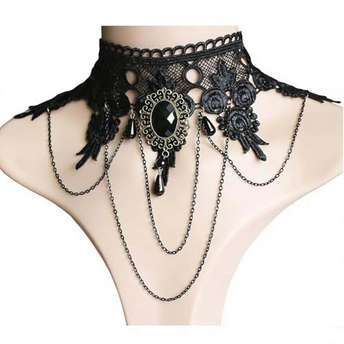 Black Sexy Lace Choker Necklaces Gothic Tassel Collar Choker Halloween Party Accessories for Women - color: Black necklace 1