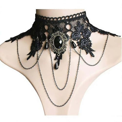 Black Sexy Lace Choker Necklaces Gothic Tassel Collar Choker Halloween Party Accessories for Women - color: Black necklace 1