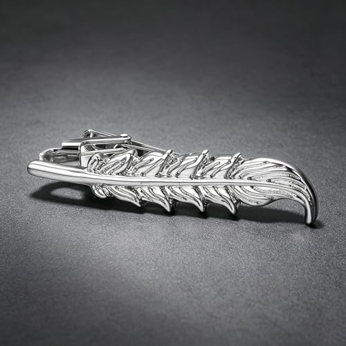 Yoursfs Feather Tie Clip For Men Stylish Tie Bar Metal Clasp Necktie Pin Business Wedding Clamp - style: silver