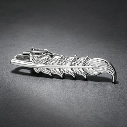 Yoursfs Feather Tie Clip For Men Stylish Tie Bar Metal Clasp Necktie Pin Business Wedding Clamp - style: silver