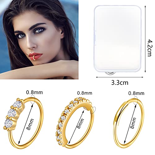 23-40 Pcs Gold Nose Rings & Studs - 18G & 20G Nose Piercing Jewelry - L Shape, Hoop & Screw Body Jewelry for Women & Men - color: Gold