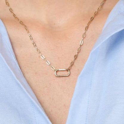 Lavari Jewelers Lab Grown Diamond Paperclip Pendant Necklace for Women - 18k Yellow Gold Plated Sterling Silver Link Necklace for Her - 18 Inch Chain (F-G, VS1-VS2, 0.045 cttw) Lobster Claw