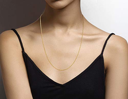 Miabella Italian 925 Sterling Silver, 18K Gold Plated 925 Sterling Silver 2.3mm Curb Cuban Link Chain Necklace Made in Italy - size: Length 24 Inches, style: yellow-gold-plated-silver