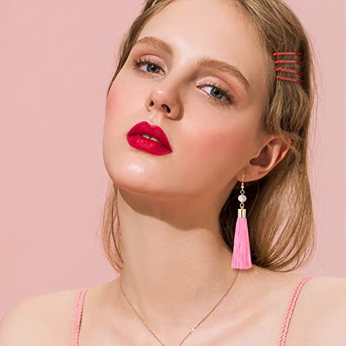 4Pairs Tassel Earrings For Women Fan Shape Tassel Earrings Long Thread Tassel Earrings Bohemian Fringe Drop Handmade Earrings - style: 4 Pink