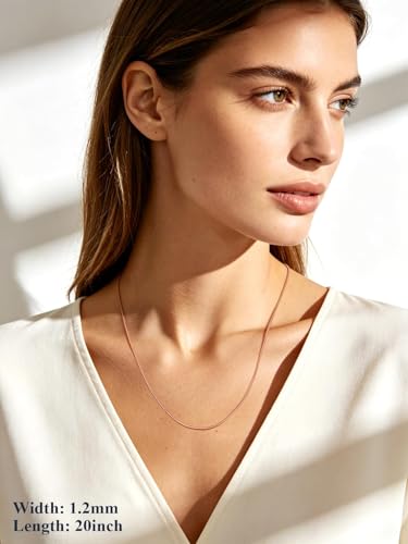 U7 Snake Necklace for Women 14K Gold Plated/Silver/Rose Gold/Black Chain Necklace Hypoallergenic, Stainless Steel Tiny Snake Chain Necklace 1/1.2/1.5/2MM, 14-30" Adjustable Minimalist Gift - color: f.Rose Gold-1.2mm