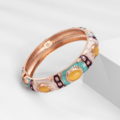 UJOY Handcraft Cloisonne Jewelry Bracelet Colorful Enamel Butterfly Flower Bird Hollowed Spring Hinged Cuff Bangles Women Gifts Pack in Box 88A11 - color: 7735-2 PCS-Cream White