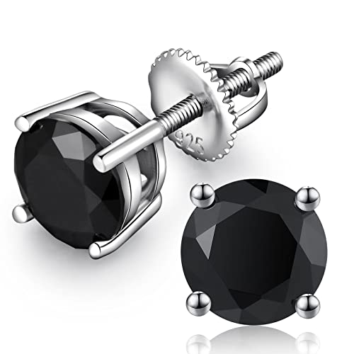 Jiamiaoi Stud Earrings Screw Back Sterling Silver Cubic Zirconia Stud Earrings Set 4 Millimeters-8 Millimeters Nickle Free Hypoallergenic Earring Studs - color: C-Round Black, size: 7mm