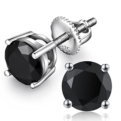 Jiamiaoi Stud Earrings Screw Back Sterling Silver Cubic Zirconia Stud Earrings Set 4 Millimeters-8 Millimeters Nickle Free Hypoallergenic Earring Studs - color: C-Round Black, size: 6mm